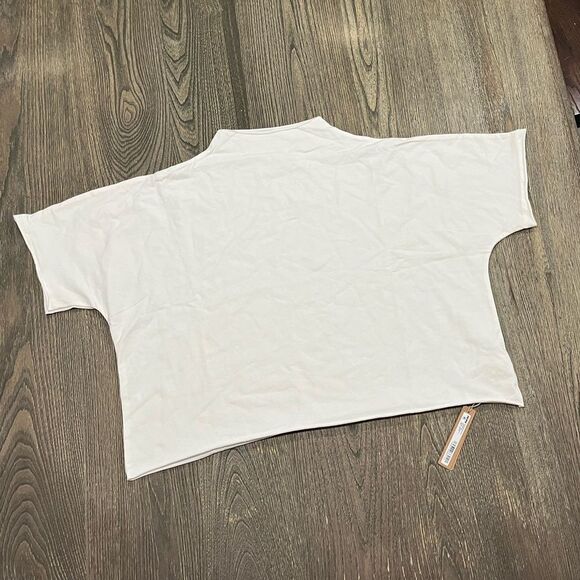 NWT Skims Raw Edge Super Cropped Tee Mock Neck Short Sleeve Stretch Marble 4X - Picture 2 of 4